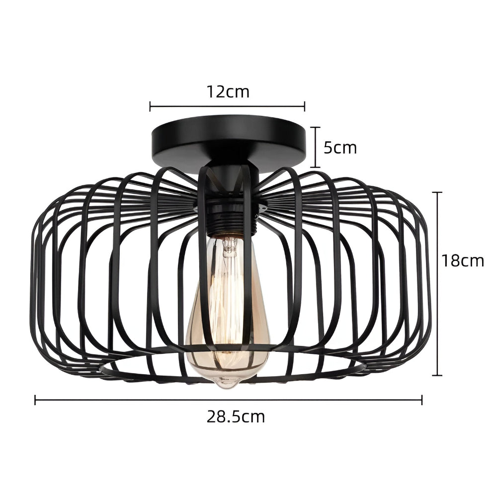 CageLume – Lampada a Soffitto in Design Industriale Moderno con Uccelliera Nera
