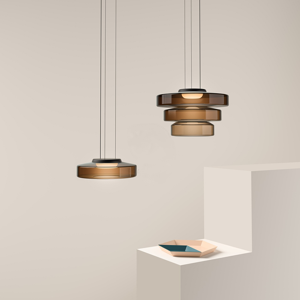 Lampada a sospensione in vetro Bauhaus con lampadina LED calda