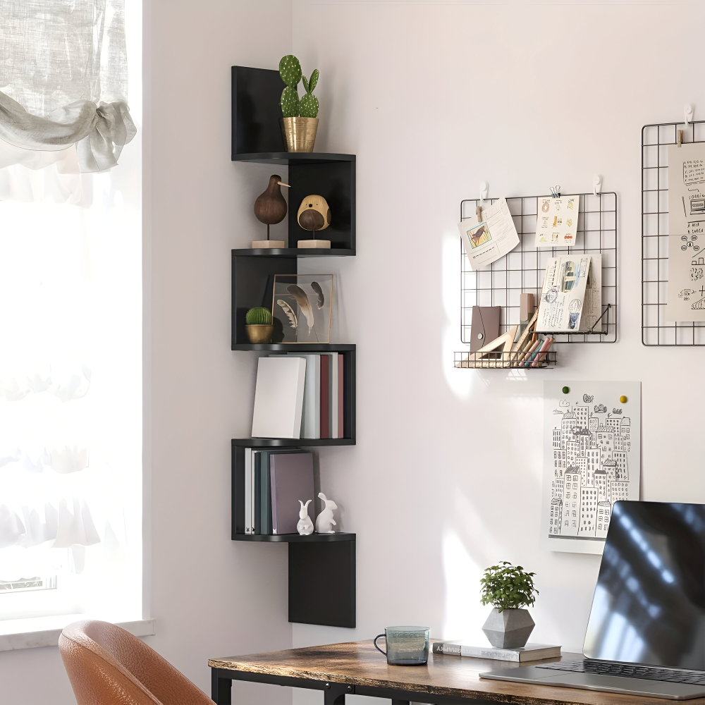 Scaffale angolare 5 livelli | Design a zigzag con livelli | Utilizzo salvaspazio degli angoli | CornerZig