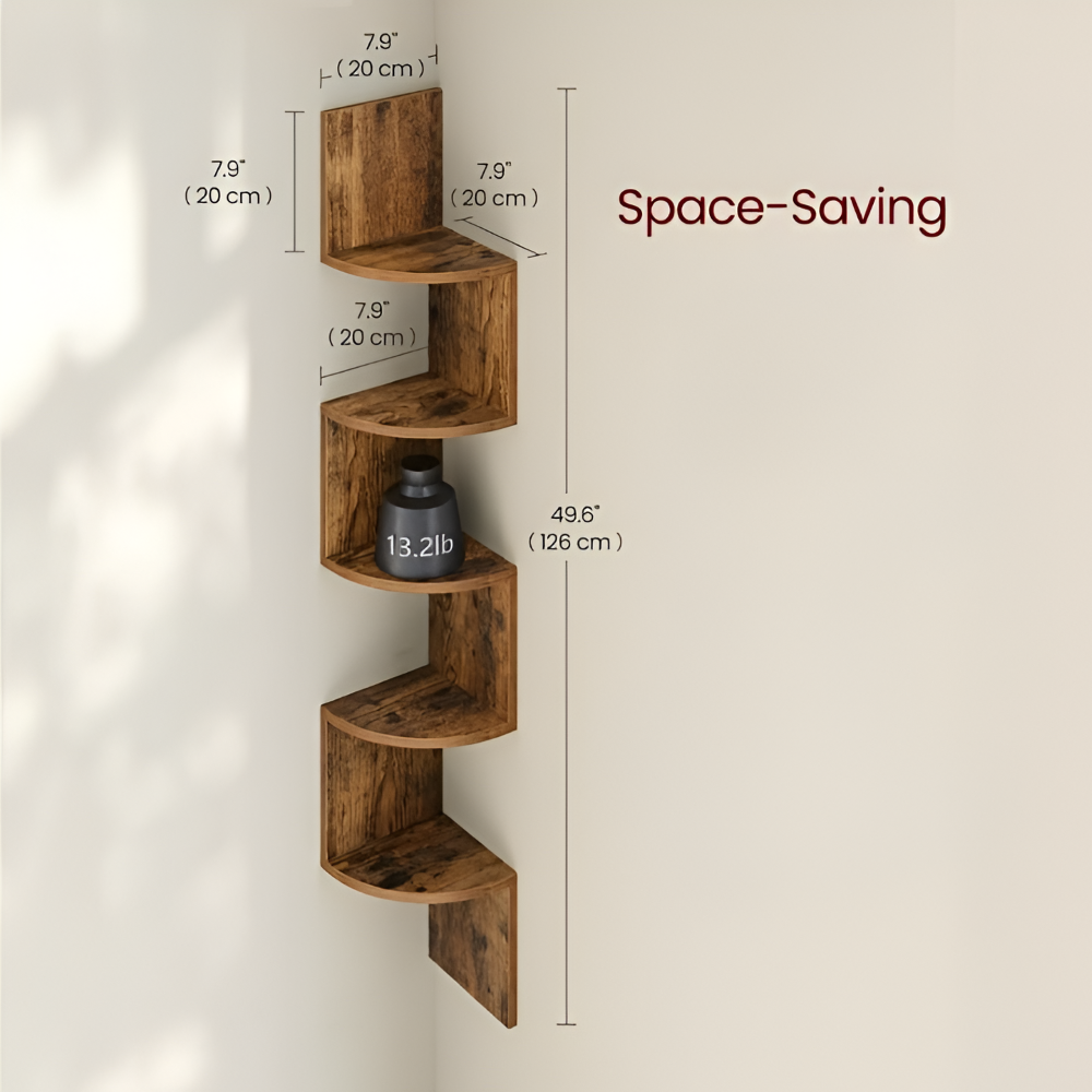 Scaffale angolare 5 livelli | Design a zigzag con livelli | Utilizzo salvaspazio degli angoli | CornerZig