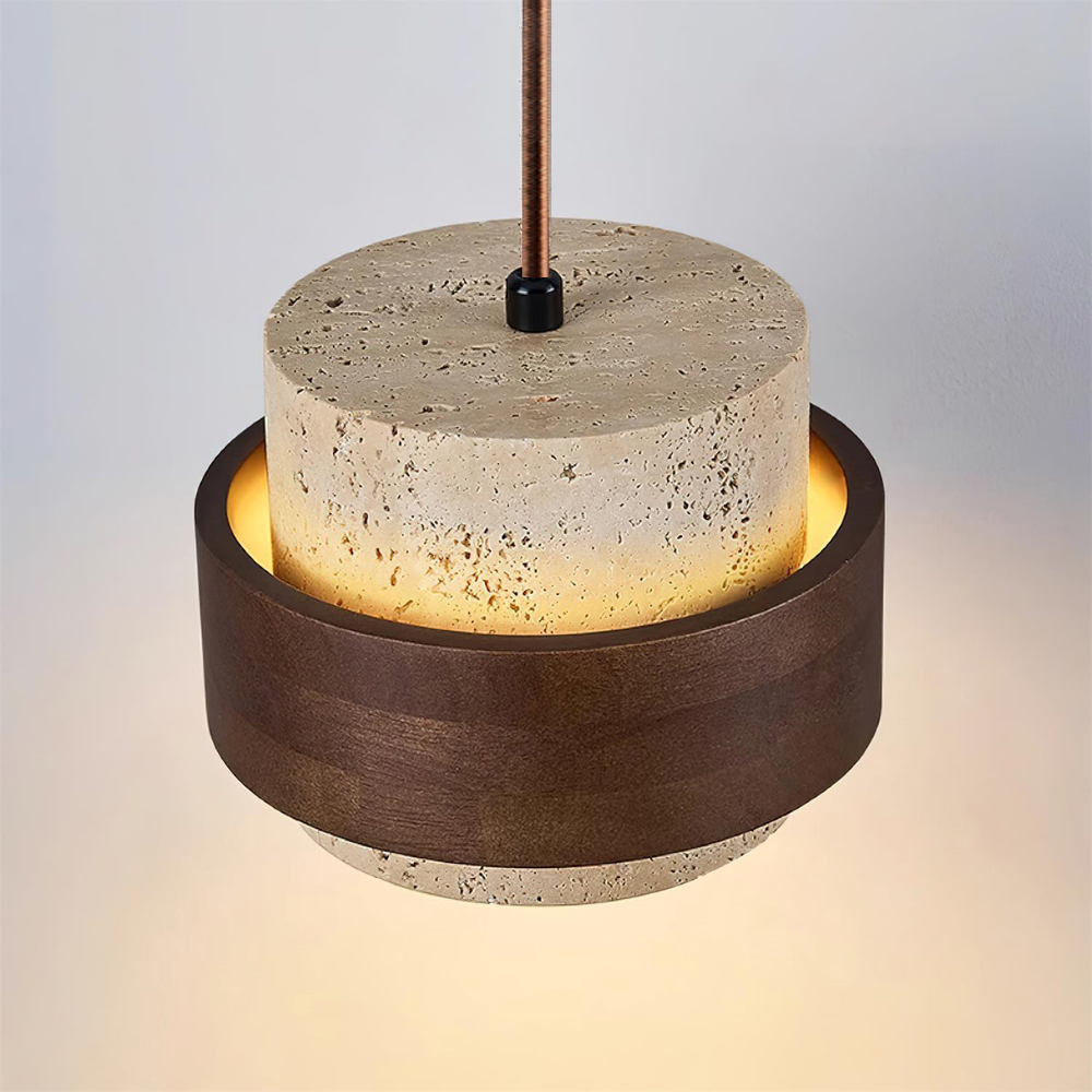 TerraLume – Lampadario Japandi in Travertino e Noce