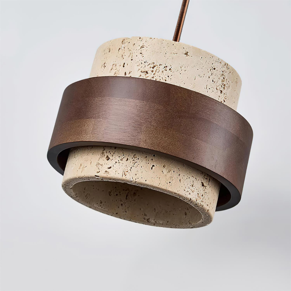 TerraLume – Lampadario Japandi in Travertino e Noce