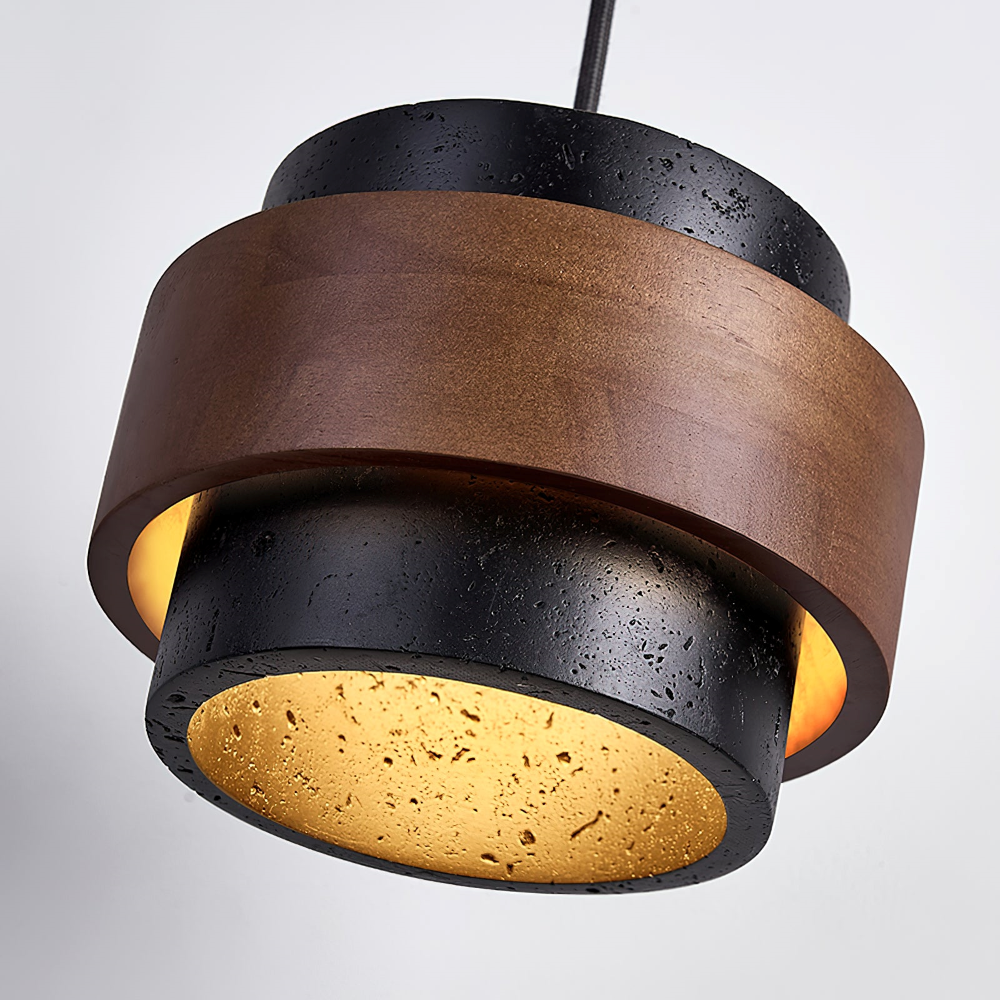 TerraLume – Lampadario Japandi in Travertino e Noce