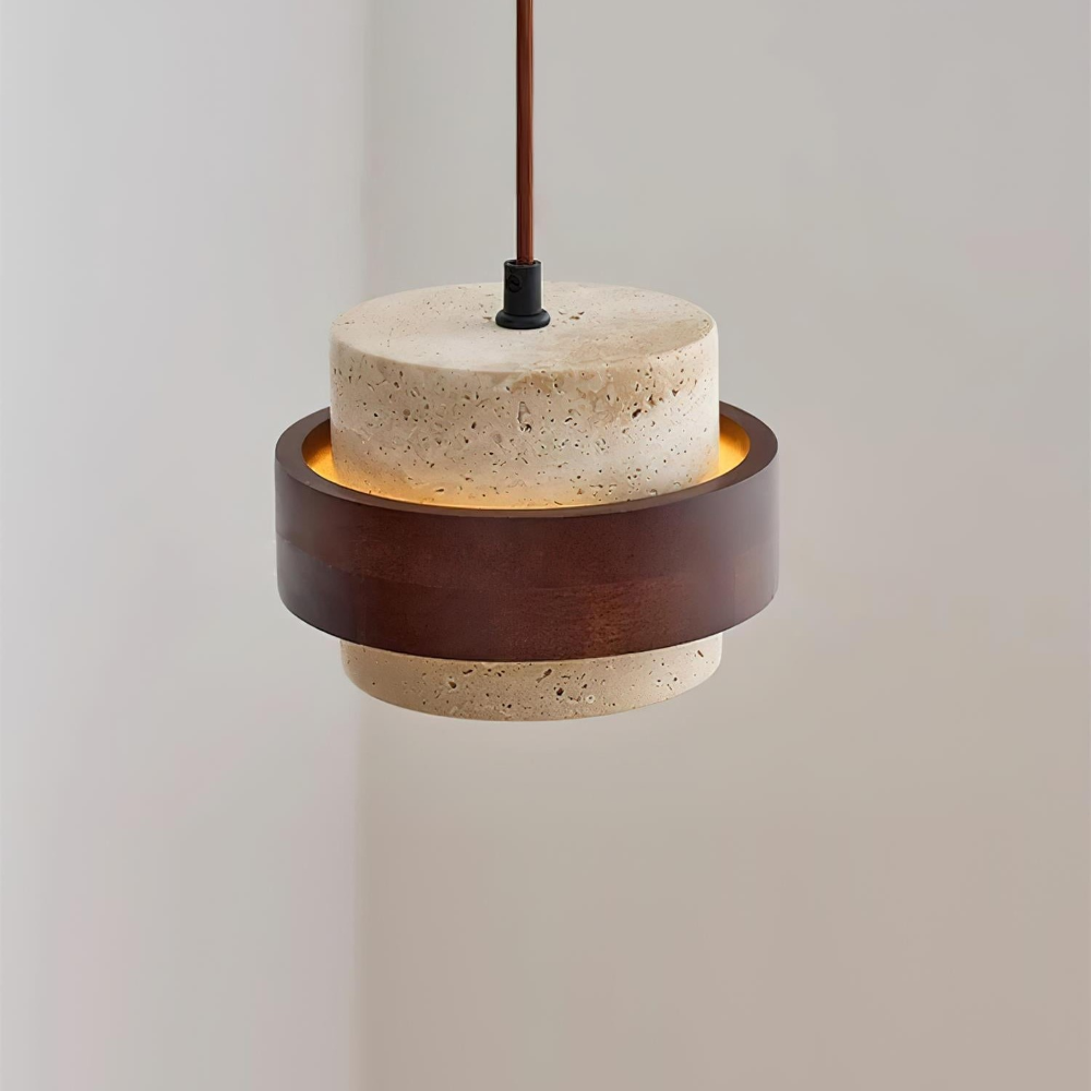 TerraLume – Lampadario Japandi in Travertino e Noce