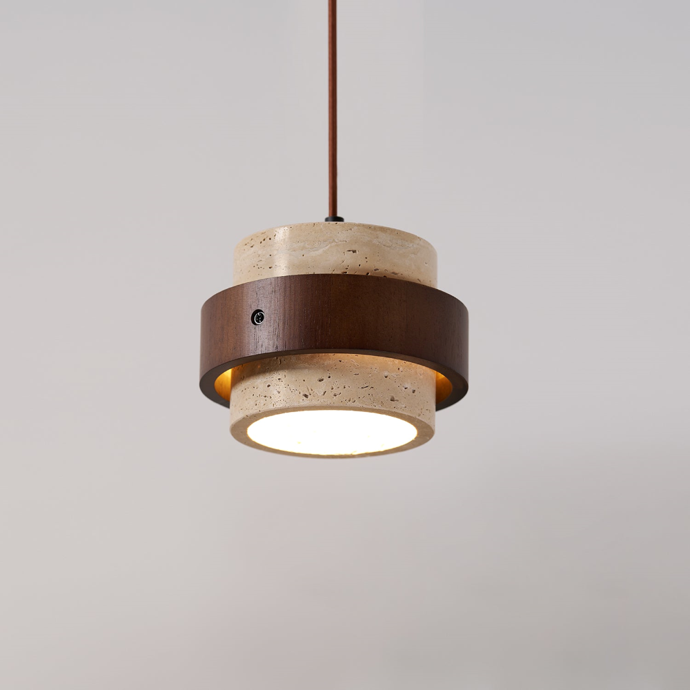 TerraLume – Lampadario Japandi in Travertino e Noce