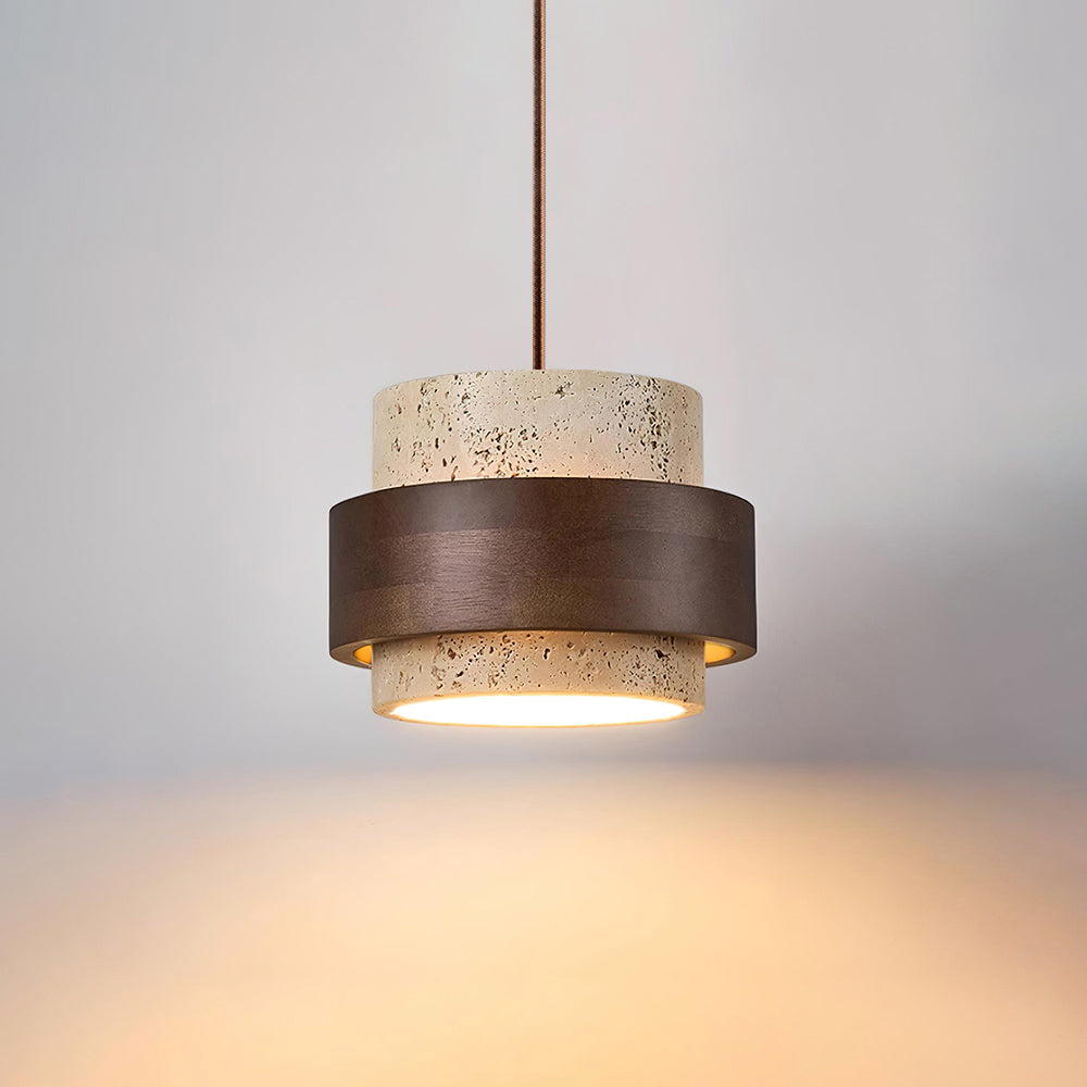 TerraLume – Lampadario Japandi in Travertino e Noce