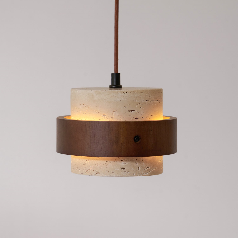 TerraLume – Lampadario Japandi in Travertino e Noce