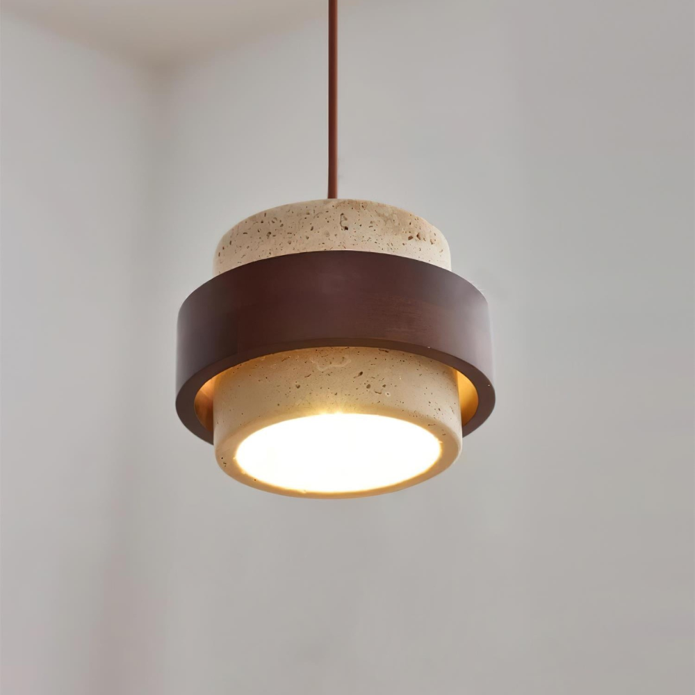 TerraLume – Lampadario Japandi in Travertino e Noce