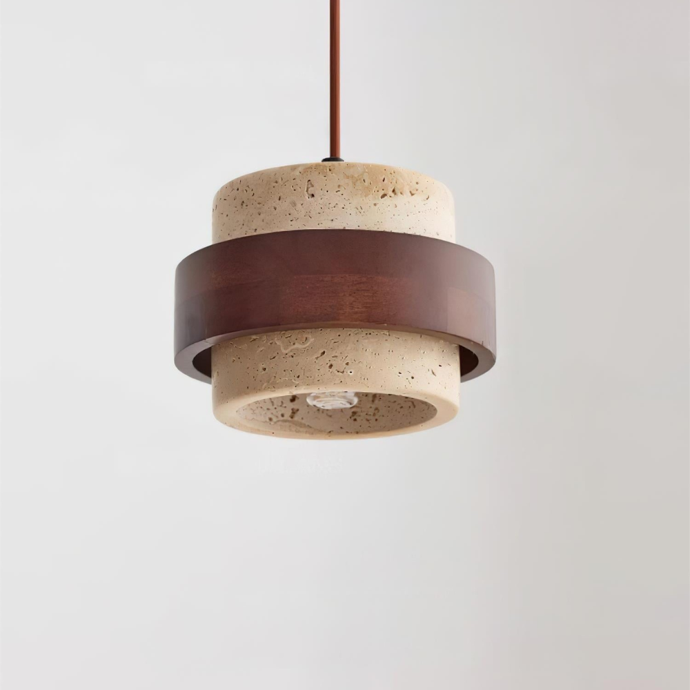 TerraLume – Lampadario Japandi in Travertino e Noce