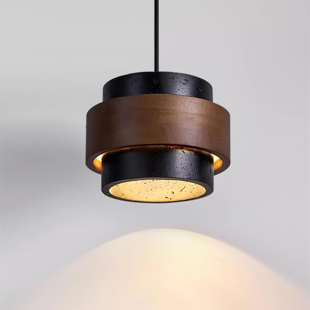 TerraLume – Lampadario Japandi in Travertino e Noce