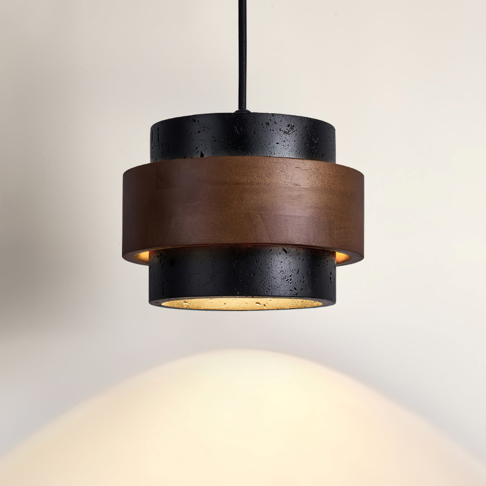 TerraLume – Lampadario Japandi in Travertino e Noce