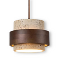 TerraLume – Lampadario Japandi in Travertino e Noce
