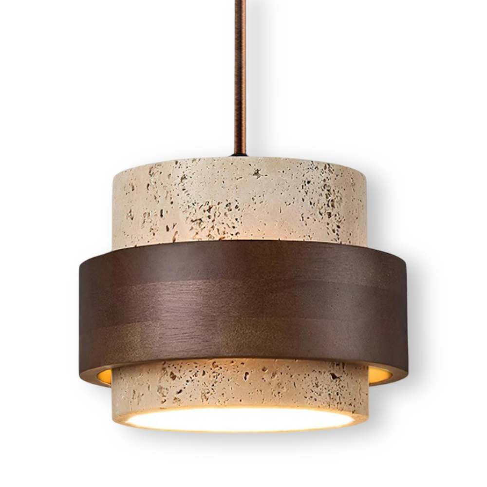 TerraLume – Lampadario Japandi in Travertino e Noce