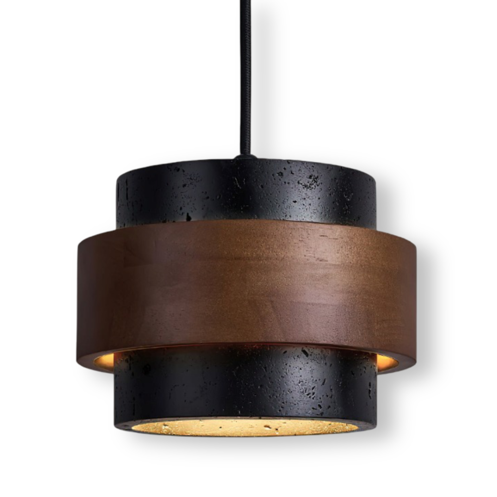 TerraLume – Lampadario Japandi in Travertino e Noce