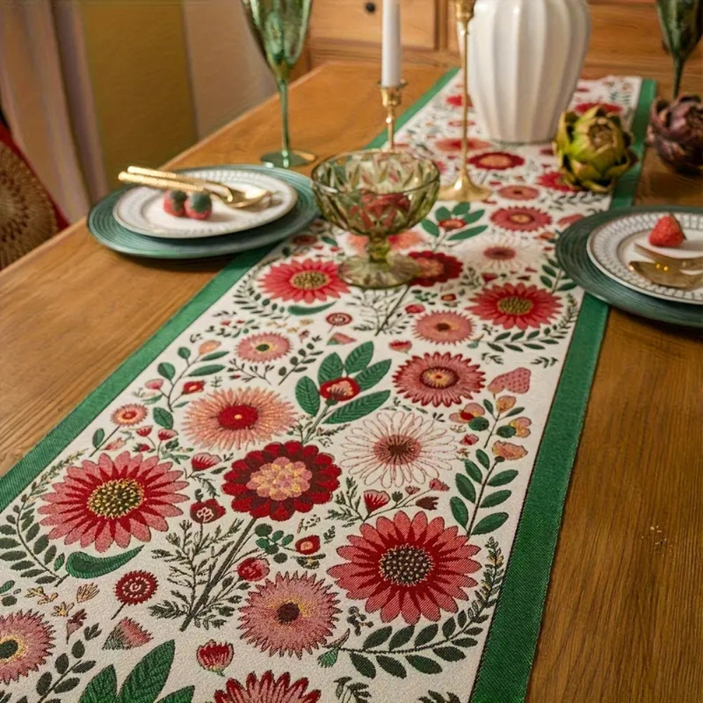Runner da Tavola Ricamato con Frange Floreali