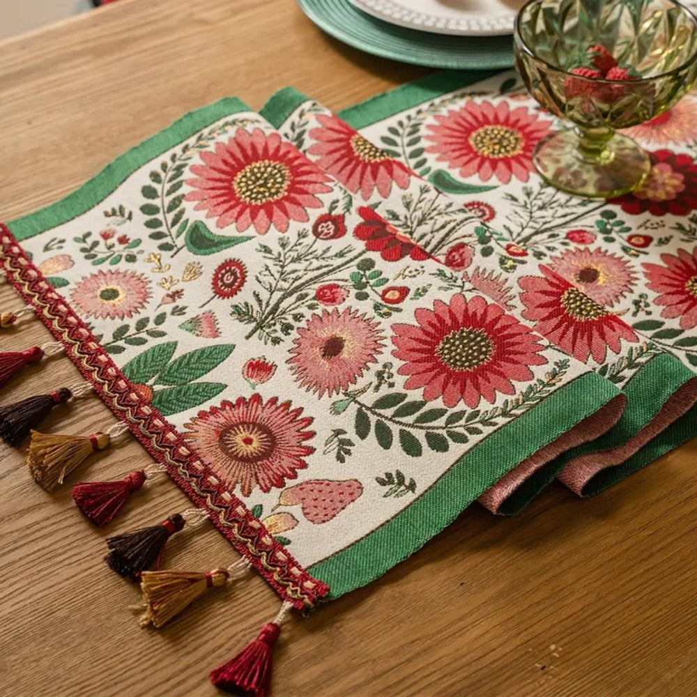 Runner da Tavola Ricamato con Frange Floreali