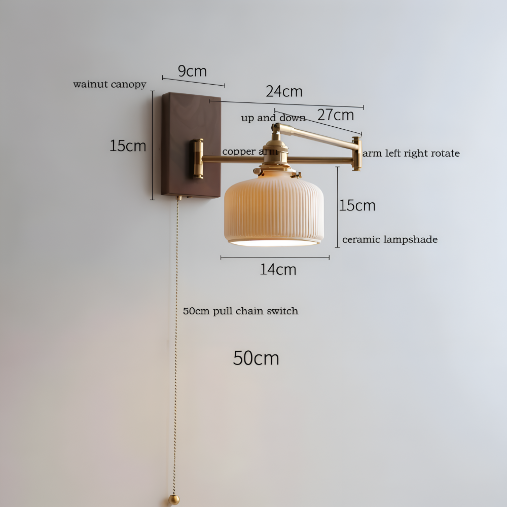 GlowLinn – Applique Ceramica Regolabile con Cerniera e Dettagli in Legno