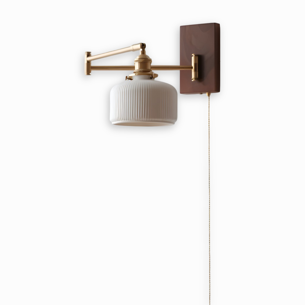 GlowLinn – Applique Ceramica Regolabile con Cerniera e Dettagli in Legno
