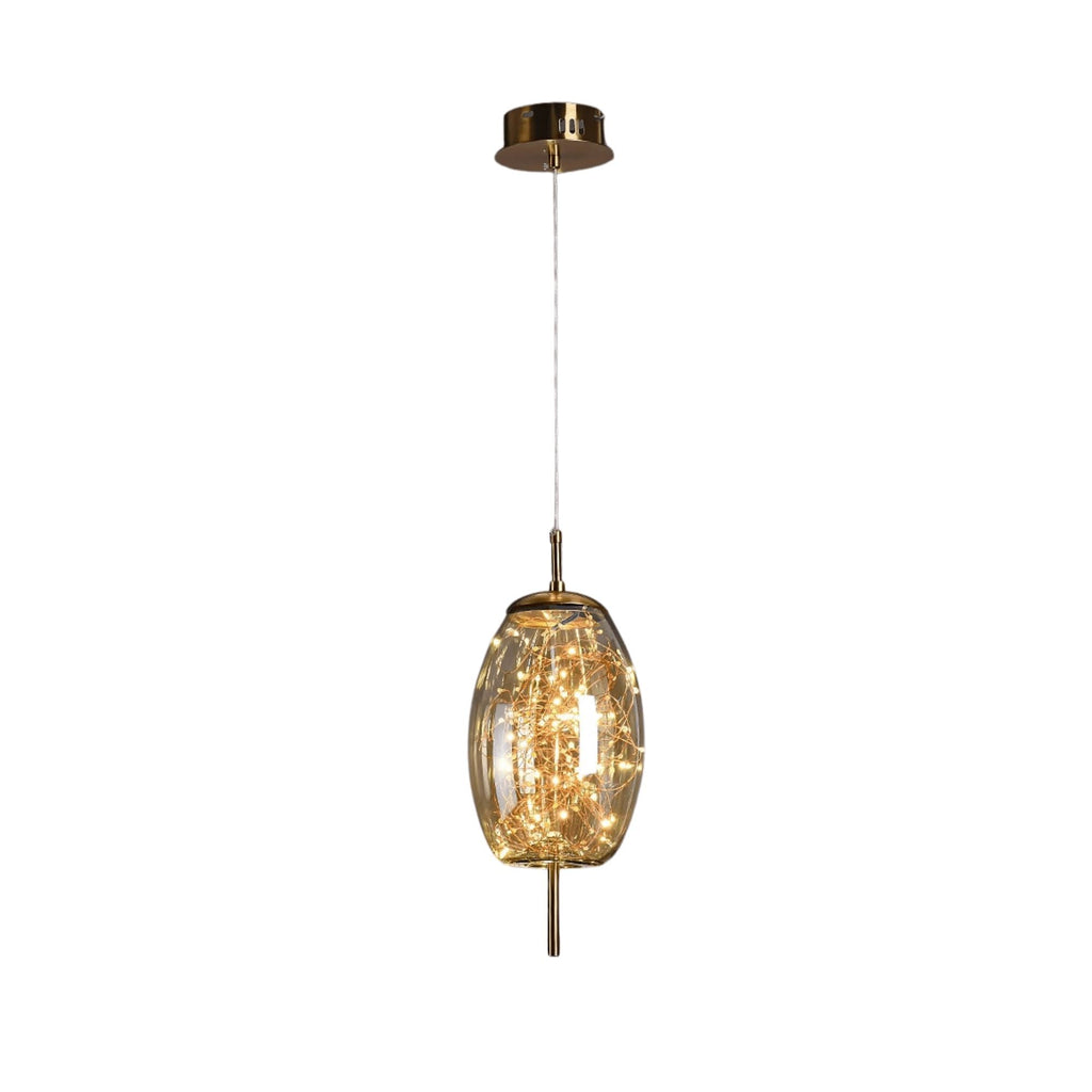 Elegante Lampada Pendente con Paralume in Vetro e Motivo Fatato