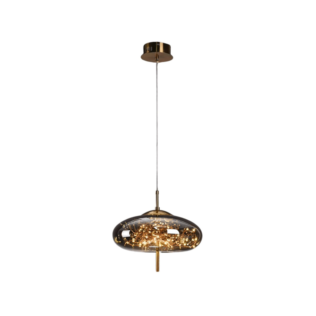 Elegante Lampada Pendente con Paralume in Vetro e Motivo Fatato