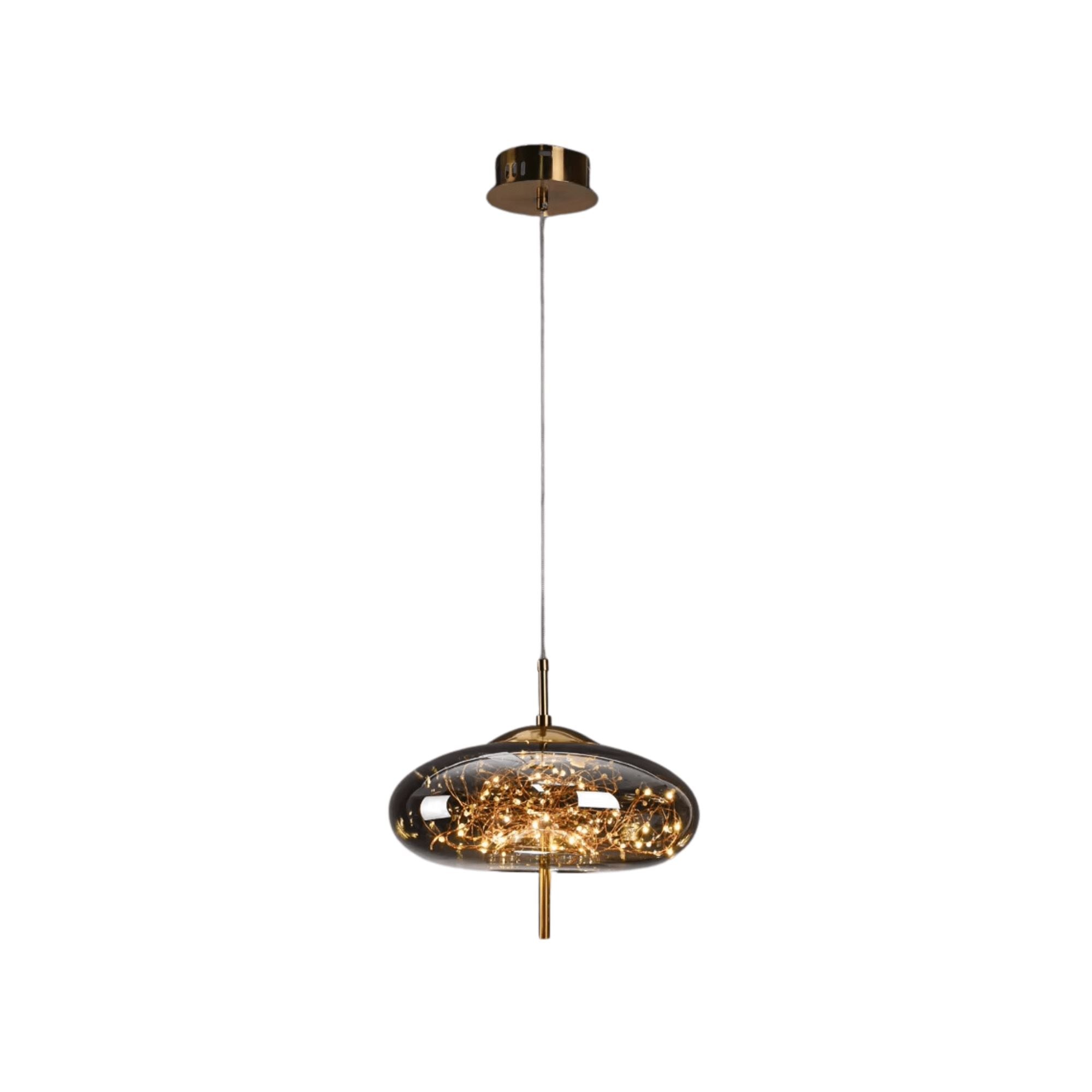 Elegante Lampada Pendente con Paralume in Vetro e Motivo Fatato
