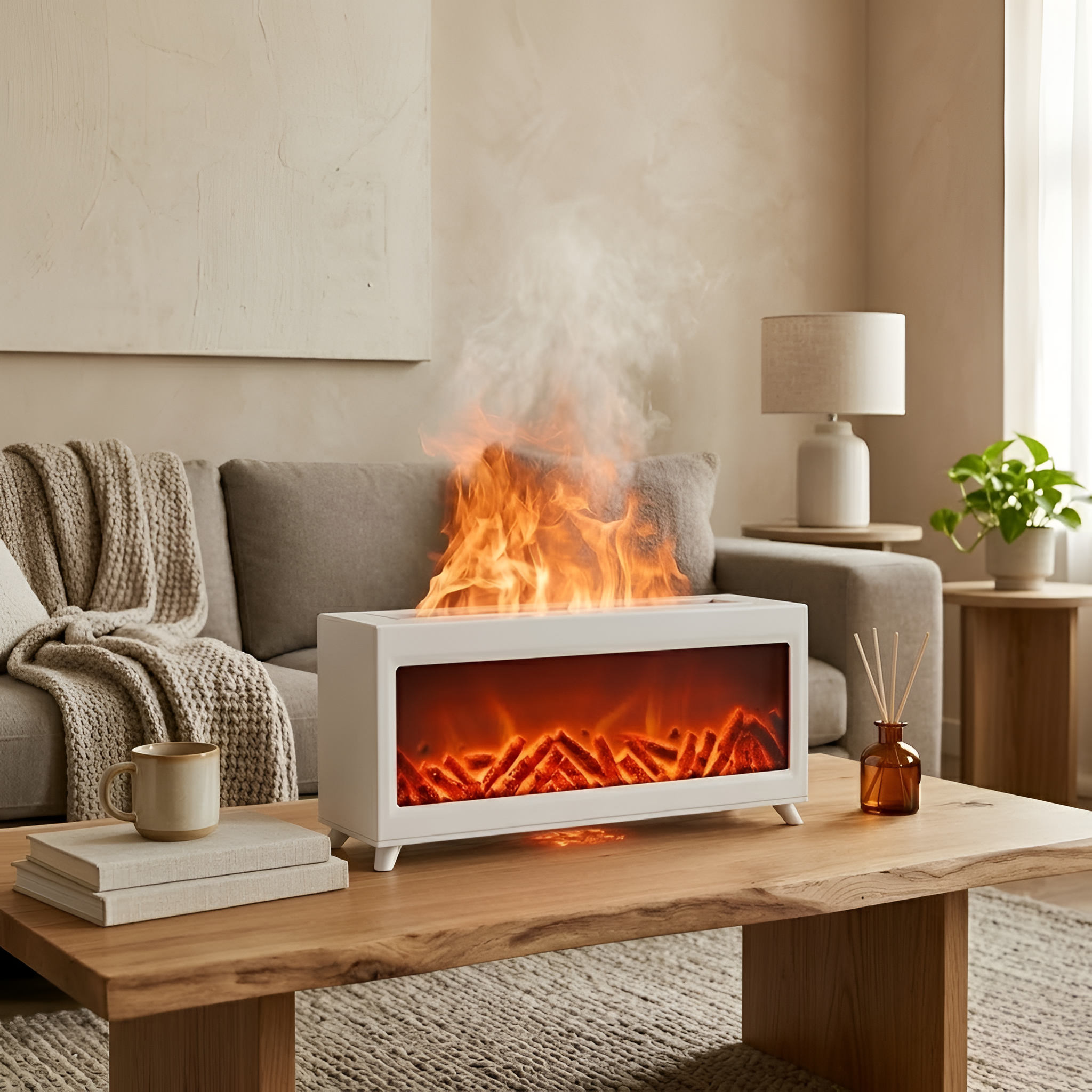 Wrenley - Diffusore di aromi con effetto fiamma, umidificatore e luce d'atmosfera