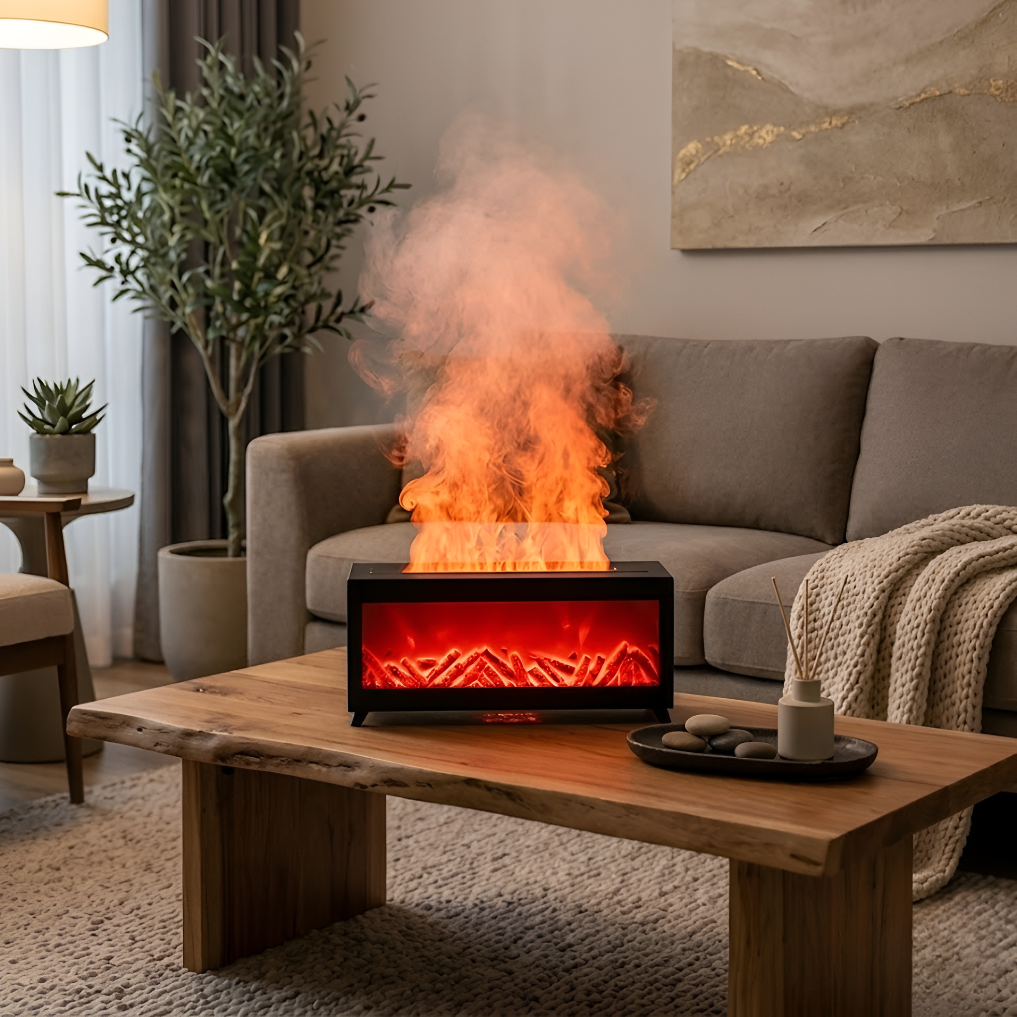 Wrenley - Diffusore di aromi con effetto fiamma, umidificatore e luce d'atmosfera
