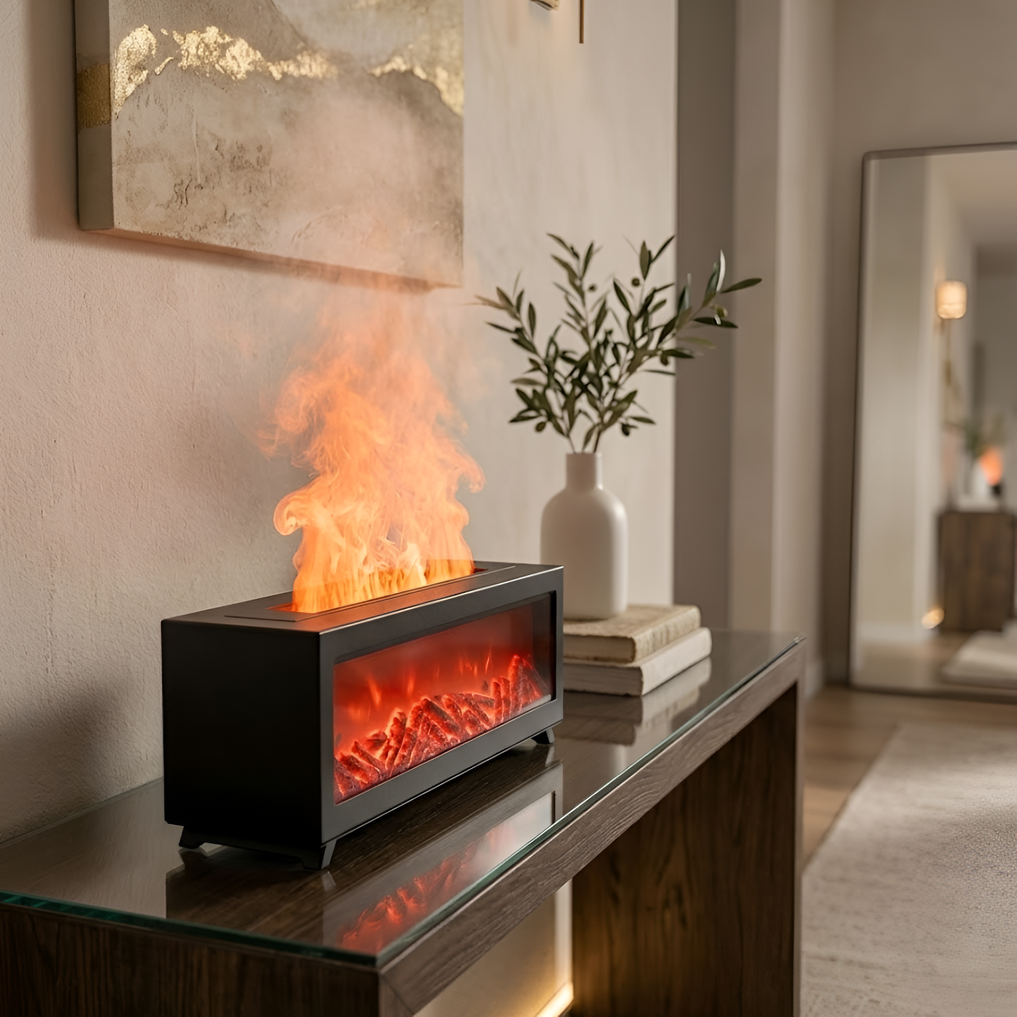 Wrenley - Diffusore di aromi con effetto fiamma, umidificatore e luce d'atmosfera