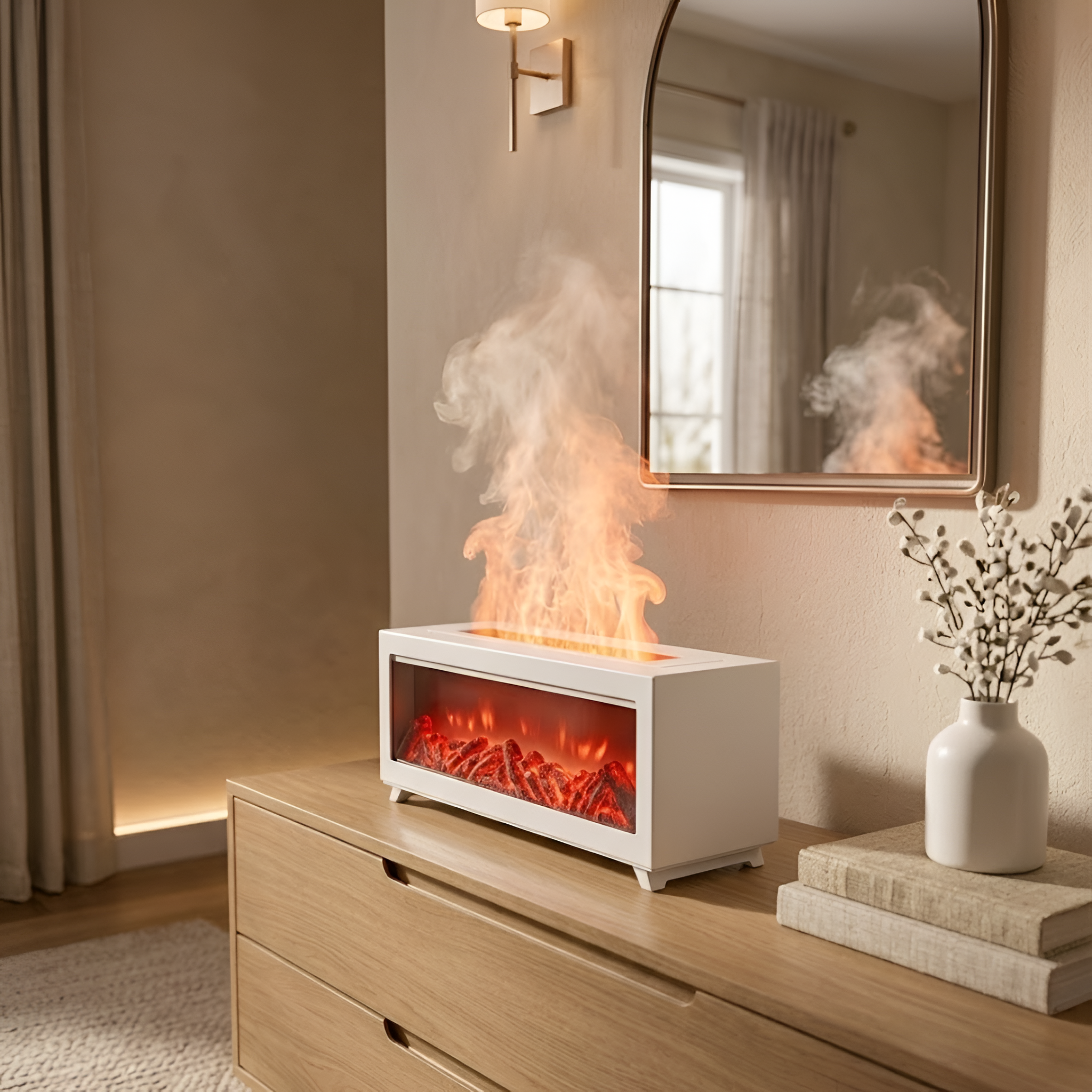 Wrenley - Diffusore di aromi con effetto fiamma, umidificatore e luce d'atmosfera