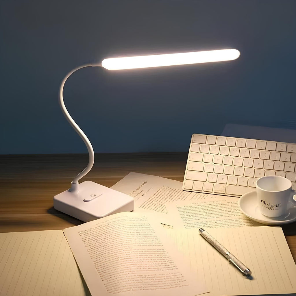Lampada da Scrivania Regolabile LumoFlex – Ricaricabile o da Collegare con Stelo Flessibile e Luce Dimmerabile