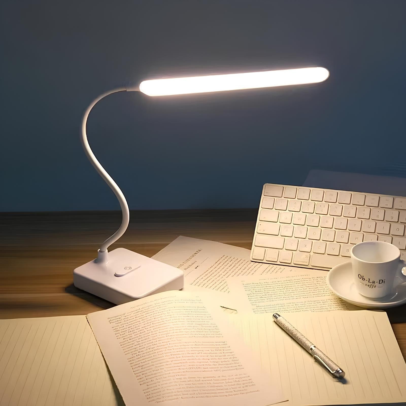 Lampada da Scrivania Regolabile LumoFlex – Ricaricabile o da Collegare con Stelo Flessibile e Luce Dimmerabile