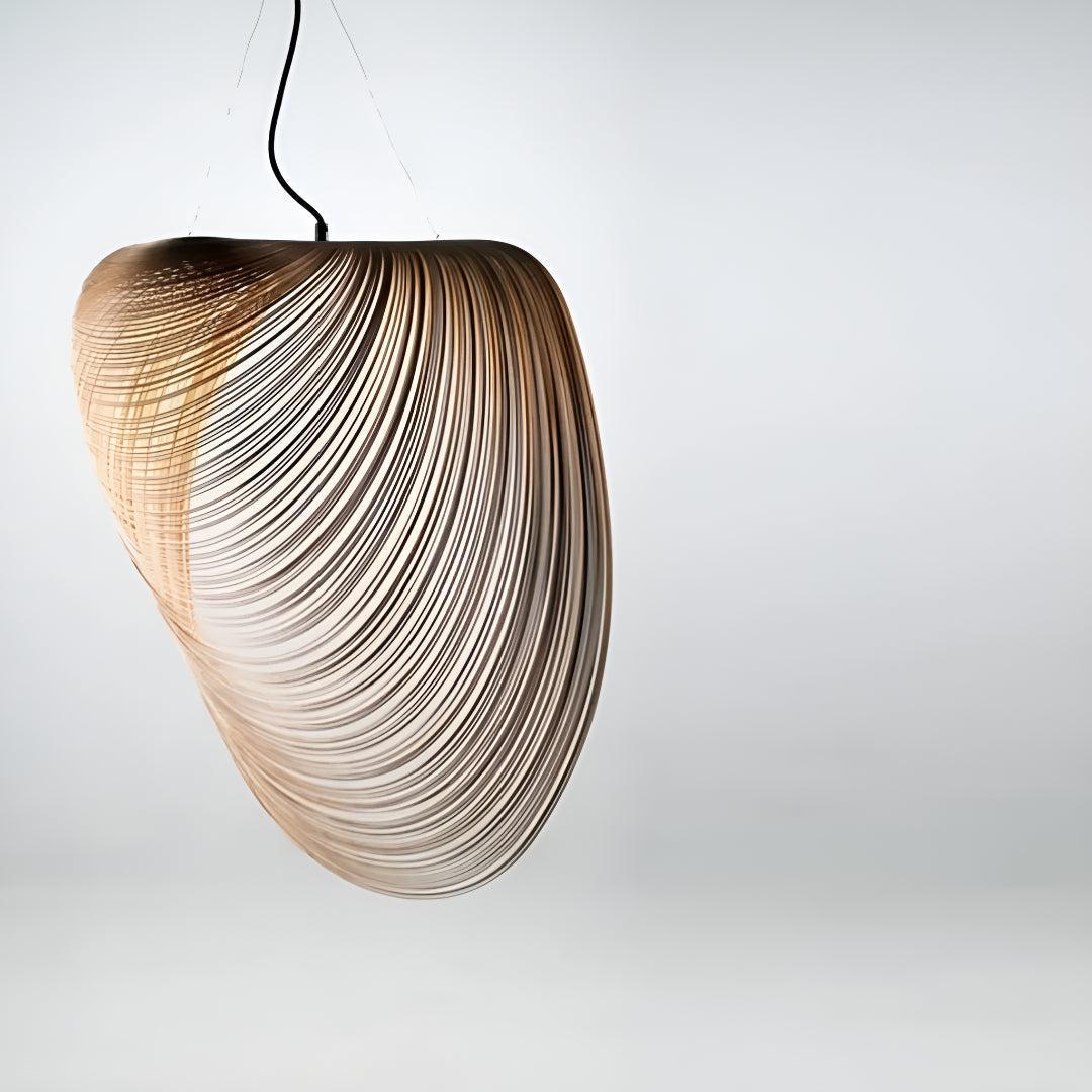 Lampada a Sospensione in Plywood Tagliato al Laser Flessibile con Design Moderno a Conchiglia