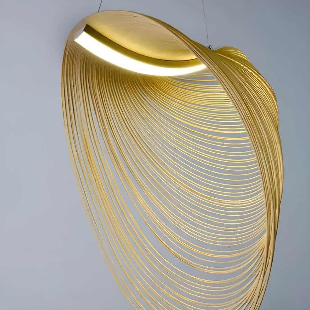 Lampada a Sospensione in Plywood Tagliato al Laser Flessibile con Design Moderno a Conchiglia