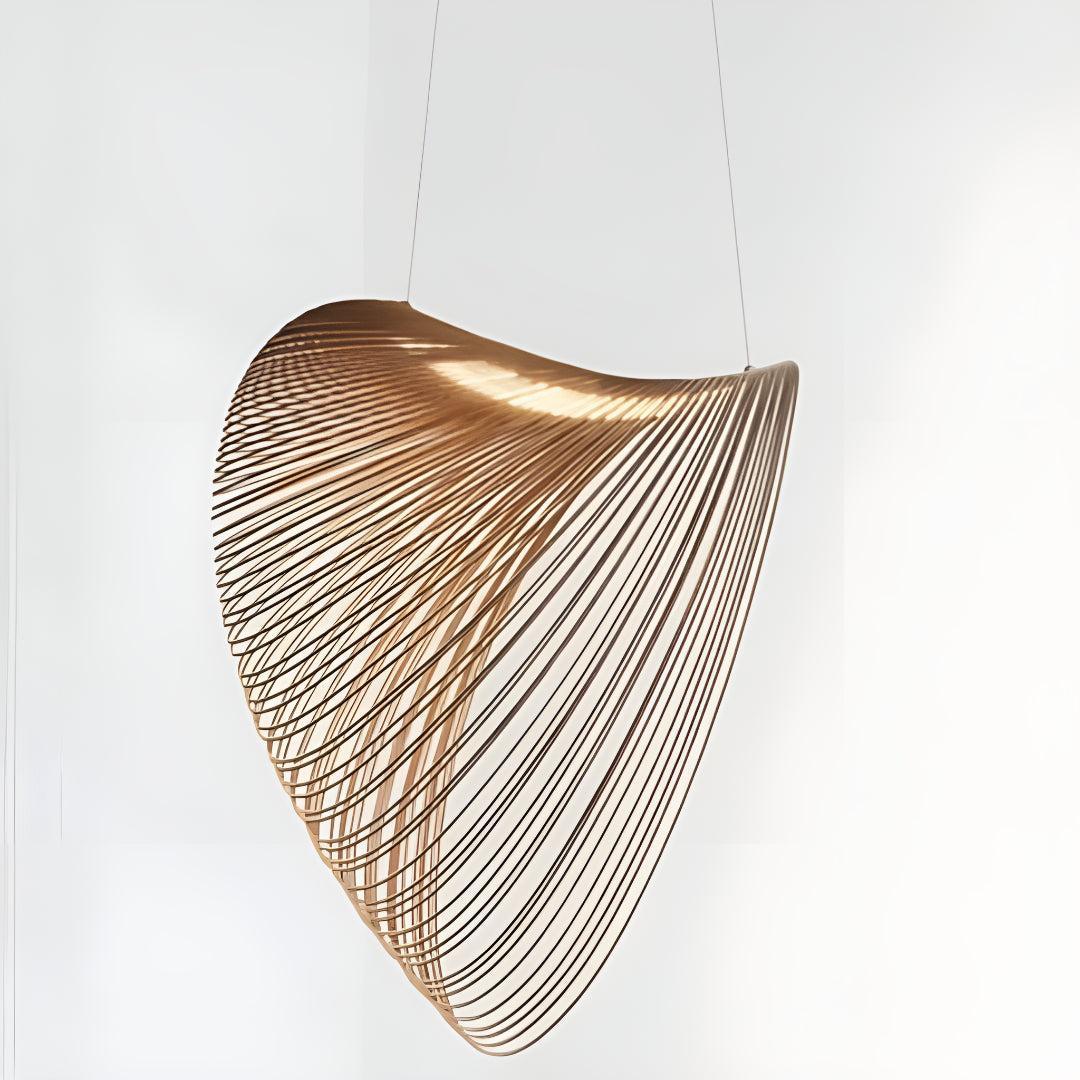Lampada a Sospensione in Plywood Tagliato al Laser Flessibile con Design Moderno a Conchiglia