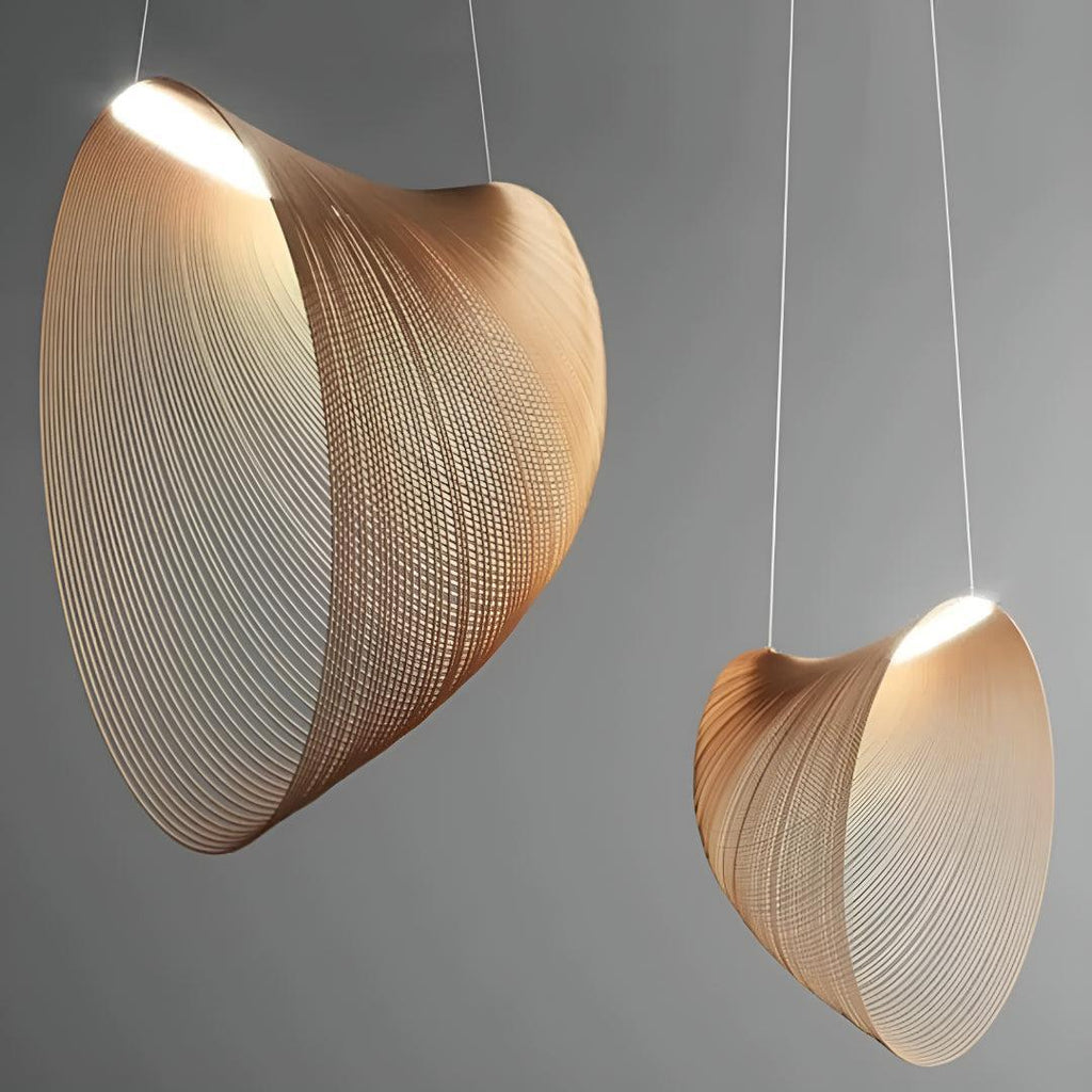 Lampada a Sospensione in Plywood Tagliato al Laser Flessibile con Design Moderno a Conchiglia