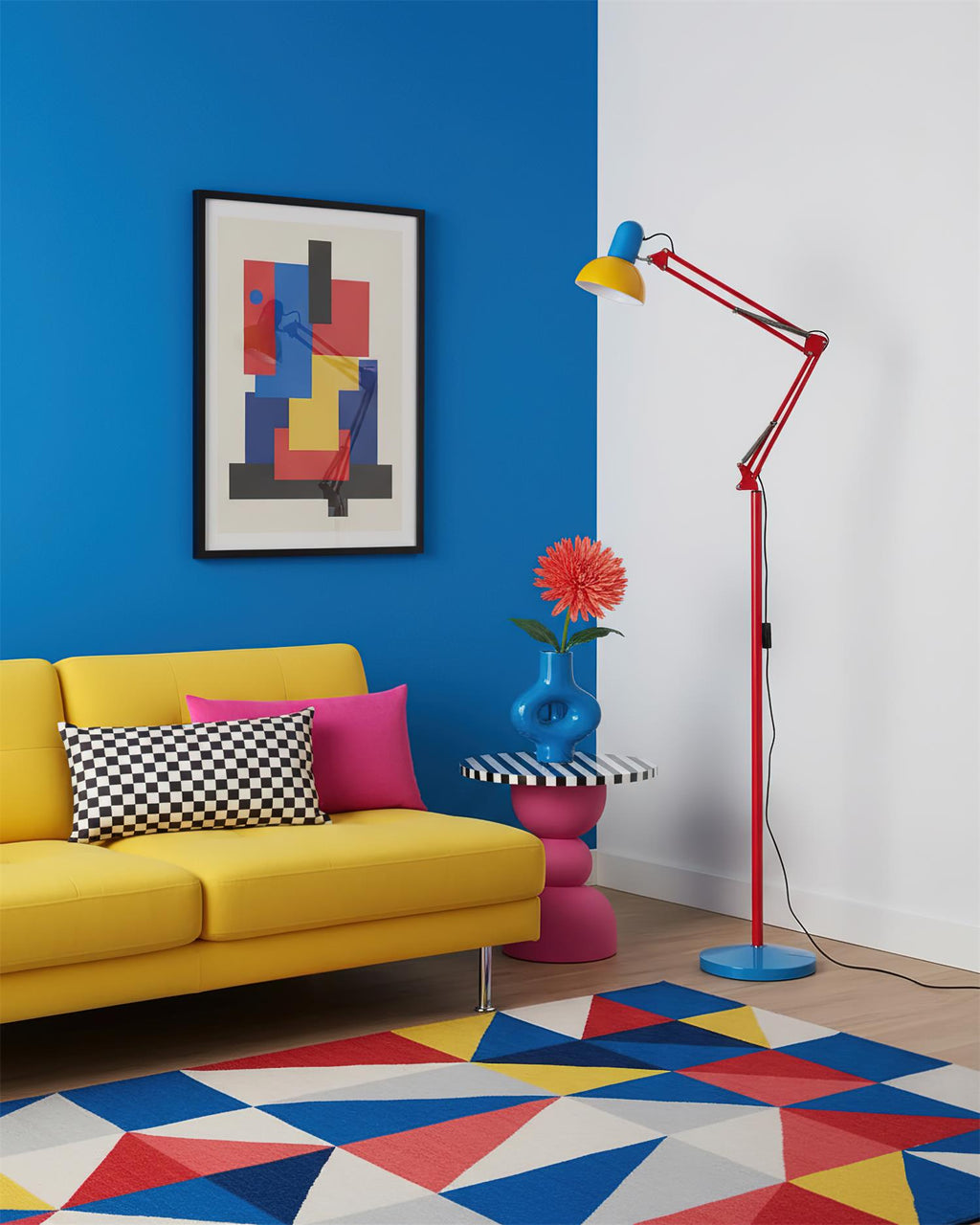 Noreya | Lampada da Terra Regolabile in Stile Memphis con Design dai Colori Audaci