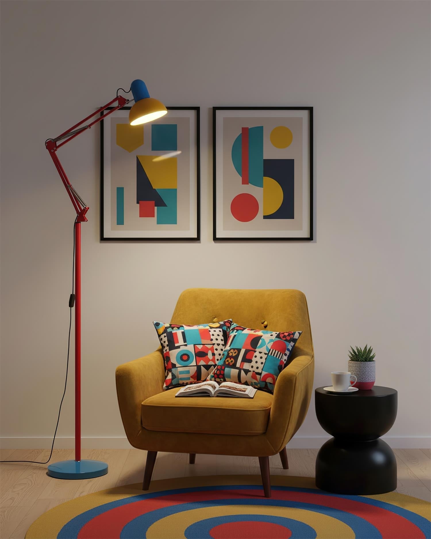 Noreya | Lampada da Terra Regolabile in Stile Memphis con Design dai Colori Audaci