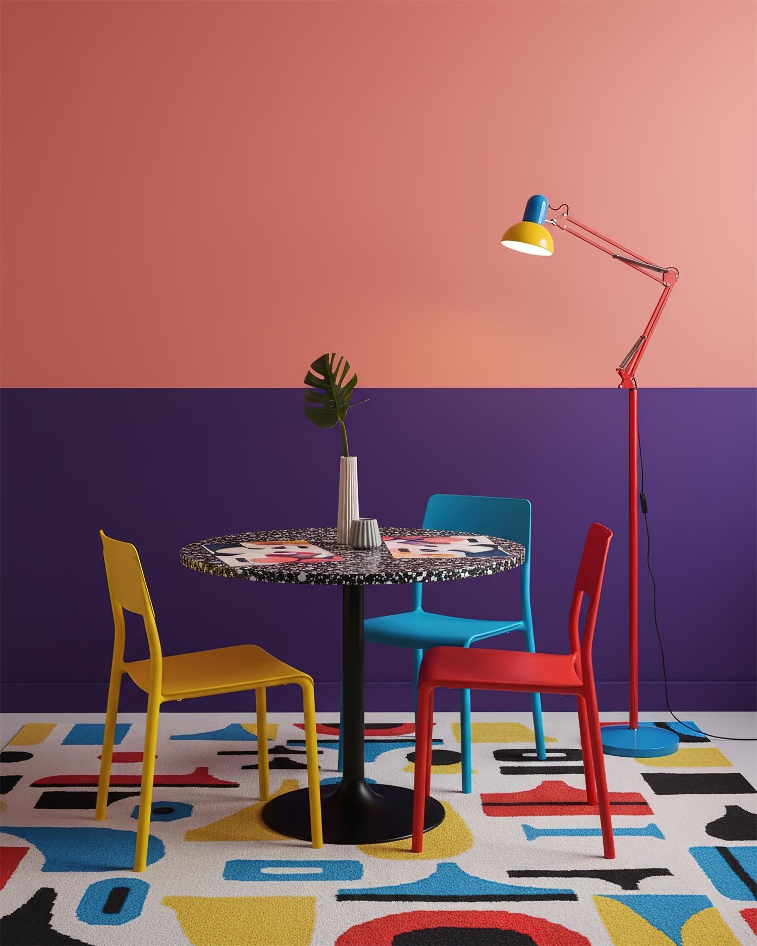 Noreya | Lampada da Terra Regolabile in Stile Memphis con Design dai Colori Audaci