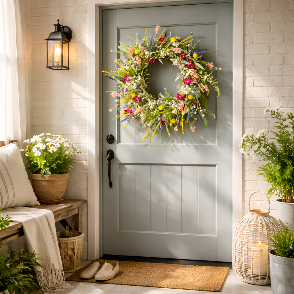 Flynn - Ghirlanda da porta con fiori di campo - Decorazione floreale artificiale