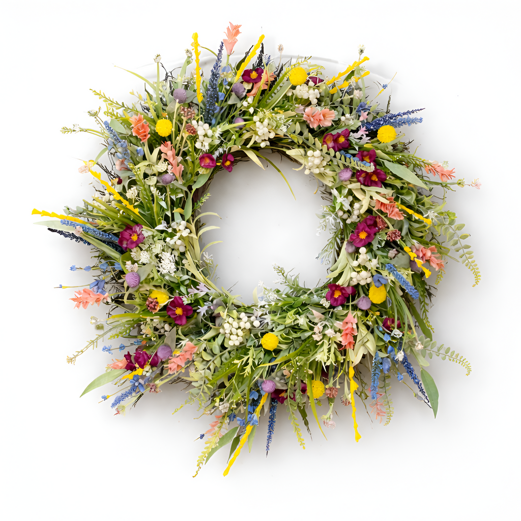 Flynn - Ghirlanda da porta con fiori di campo - Decorazione floreale artificiale