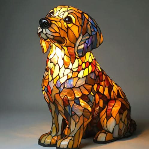 Lampada da tavolo decorativa per cani con design a mosaico – Atmosferica e artistica