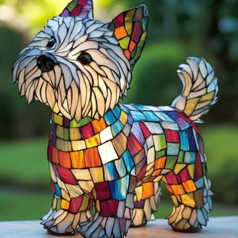 Lampada da tavolo decorativa per cani con design a mosaico – Atmosferica e artistica