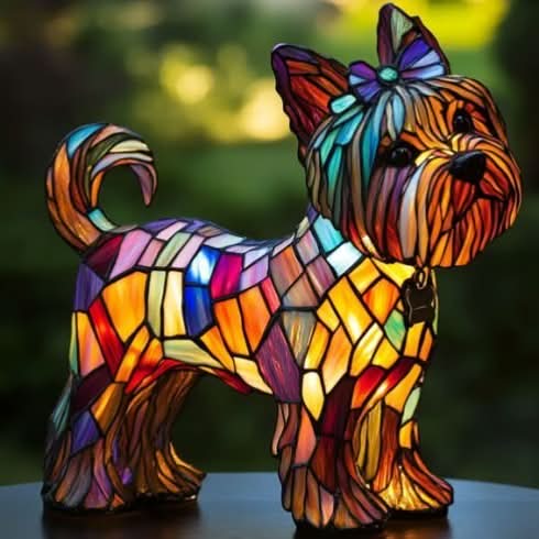 Lampada da tavolo decorativa per cani con design a mosaico – Atmosferica e artistica