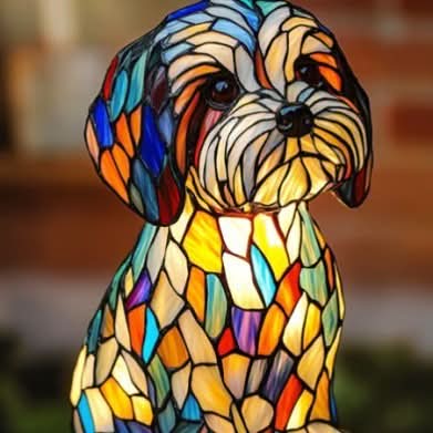 Lampada da tavolo decorativa per cani con design a mosaico – Atmosferica e artistica