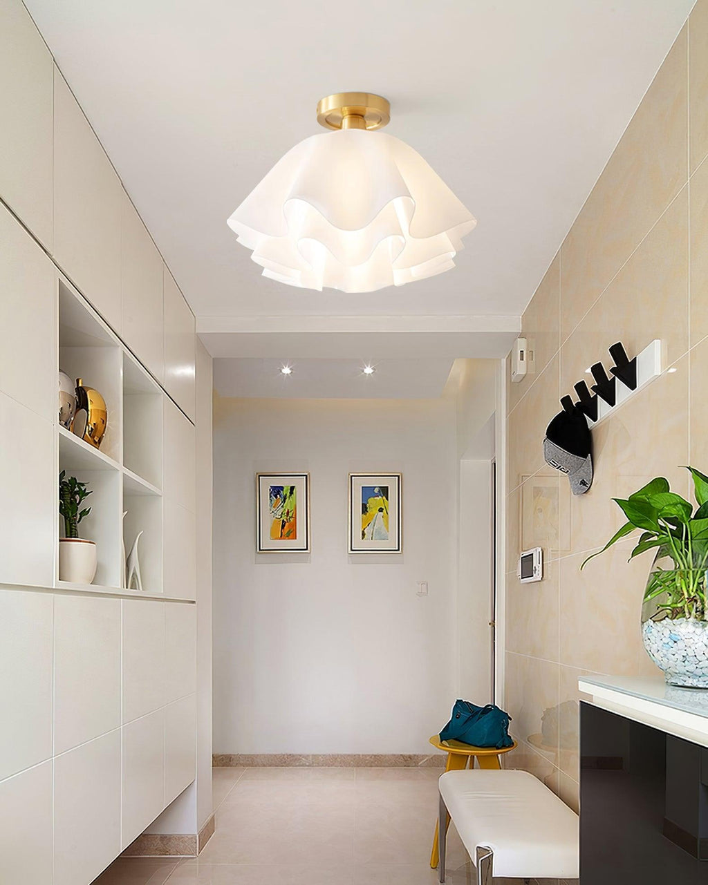Eloriah | Lampadario in Ottone Pieghettato con Attacco E27 per Illuminazione Elegante di Bagni e Camere da Letto