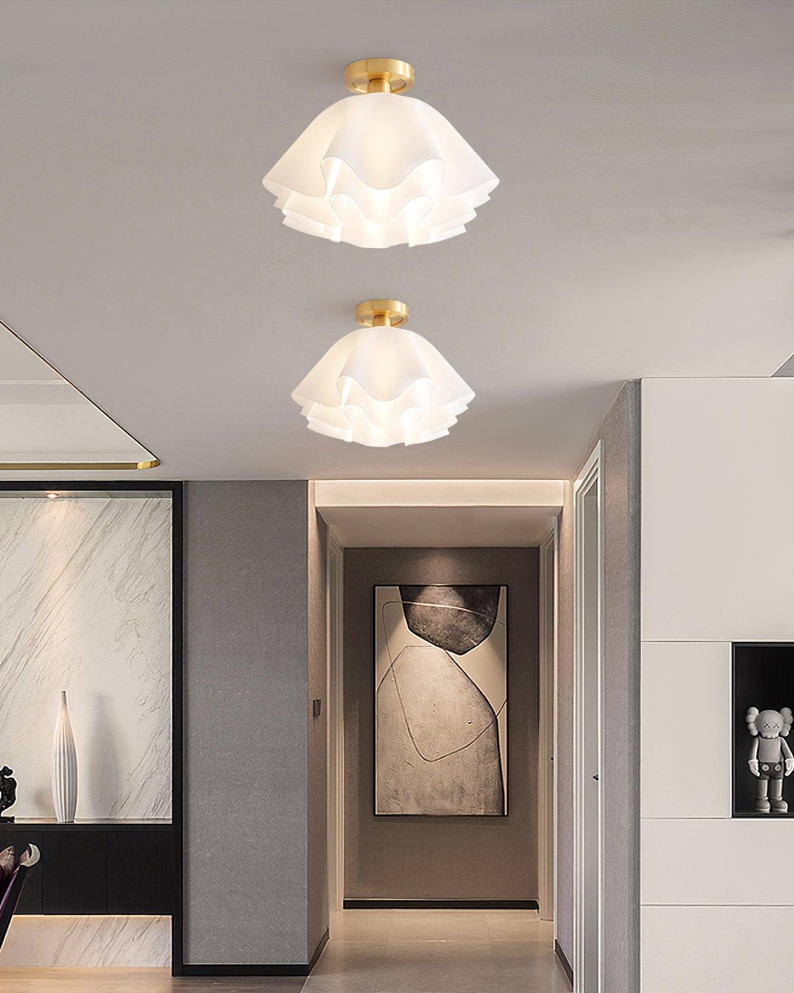 Eloriah | Lampadario in Ottone Pieghettato con Attacco E27 per Illuminazione Elegante di Bagni e Camere da Letto