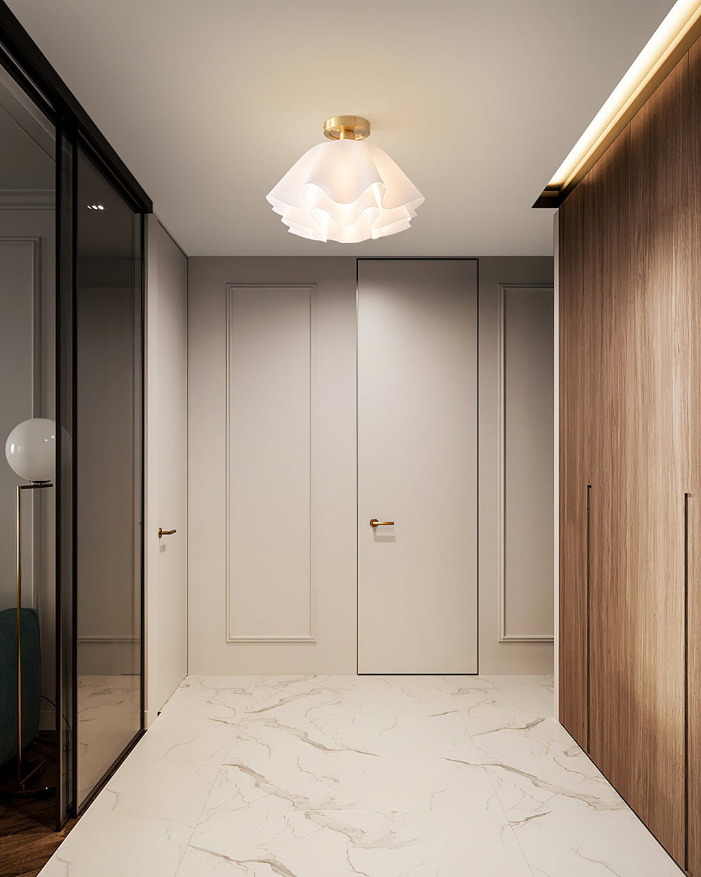 Eloriah | Lampadario in Ottone Pieghettato con Attacco E27 per Illuminazione Elegante di Bagni e Camere da Letto