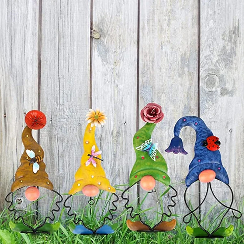 Decorazione da giardino in metallo con gnomo da giardino | Figure da palo | Resistente alle intemperie | GnomePeak