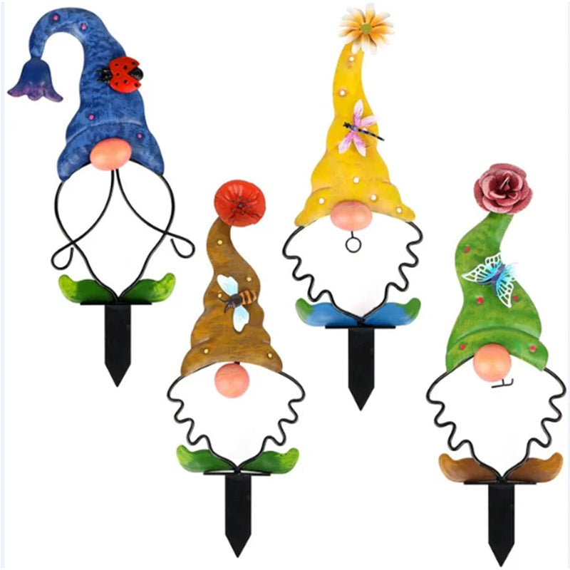 Decorazione da giardino in metallo con gnomo da giardino | Figure da palo | Resistente alle intemperie | GnomePeak