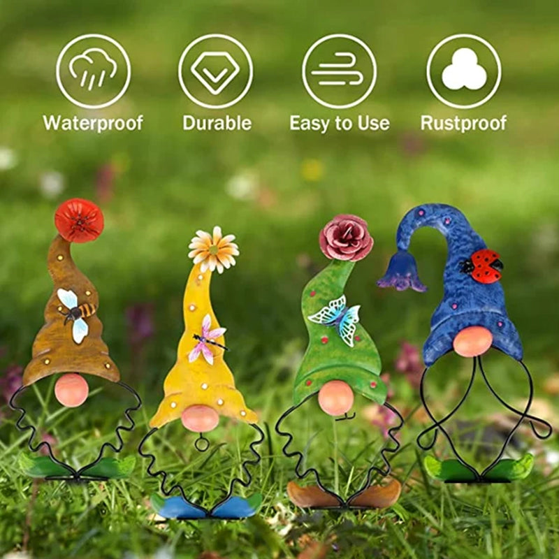 Decorazione da giardino in metallo con gnomo da giardino | Figure da palo | Resistente alle intemperie | GnomePeak